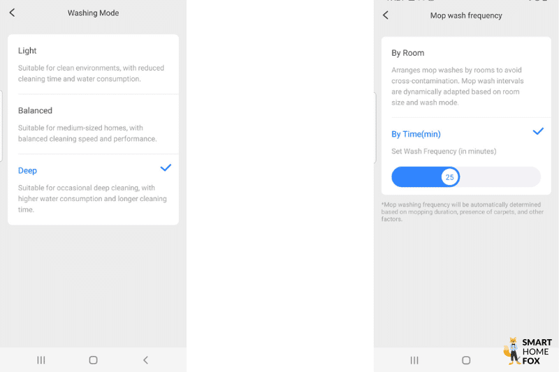 Настройки очистки салфетки в приложении Roborock S7 MaxV.